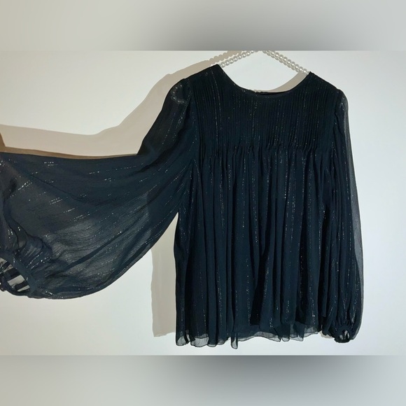 unsubscribed Tops - Unsubscribed black pintuck silk blouse with silver metallic accents - size 4/NWT